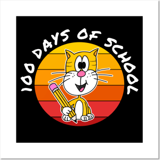 100 Days Of School Cat Kindergarten Teacher 2023 Posters and Art